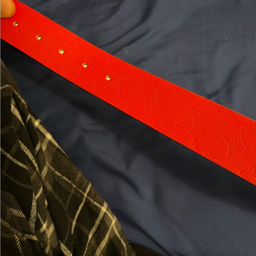 Louis Vuitton Red Monogram Belt with Gold LV Buckle - Picture 4 of 12